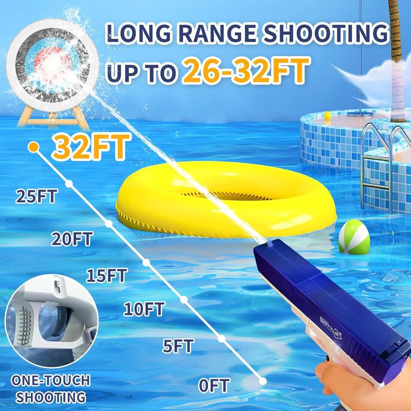 2Pcs Automatic Water Gun, Rechargeable Automatic Water Gun for Adults and Children, 32 Feet Long Range Water Gun, Beach Pool Outdoor Toy Gift, 3 Super Capacity Water Gun Magazines, Blue