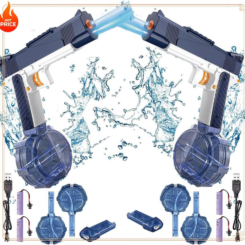 2Pcs Automatic Water Gun, Rechargeable Automatic Water Gun for Adults and Children, 32 Feet Long Range Water Gun, Beach Pool Outdoor Toy Gift, 3 Super Capacity Water Gun Magazines, Blue