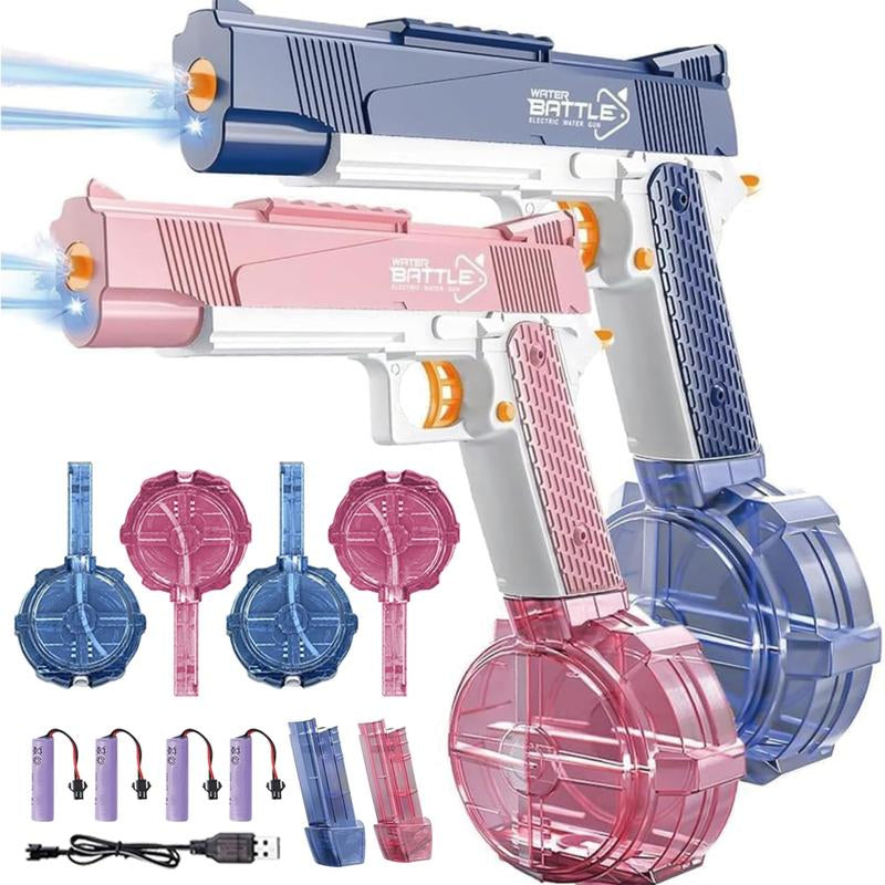 2Pcs Automatic Water Gun, Rechargeable Automatic Water Gun for Adults and Children, 32 Feet Long Range Water Gun, Beach Pool Outdoor Toy Gift, 3 Super Capacity Water Gun Magazines, Blue
