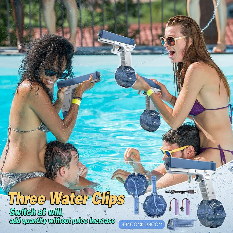 2Pcs Automatic Water Gun, Rechargeable Automatic Water Gun for Adults and Children, 32 Feet Long Range Water Gun, Beach Pool Outdoor Toy Gift, 3 Super Capacity Water Gun Magazines, Blue