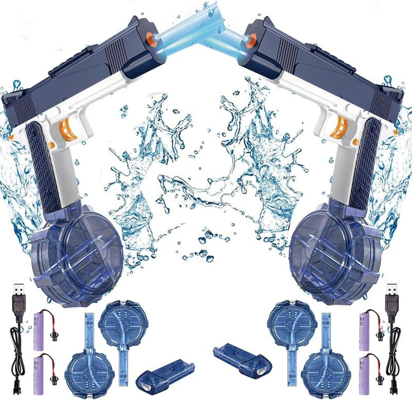 2Pcs Automatic Water Gun, Rechargeable Automatic Water Gun for Adults and Children, 32 Feet Long Range Water Gun, Beach Pool Outdoor Toy Gift, 3 Super Capacity Water Gun Magazines, Blue