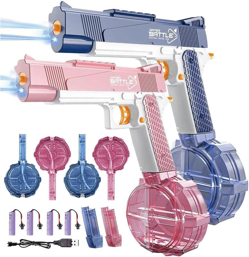 2Pcs Automatic Water Gun, Rechargeable Automatic Water Gun for Adults and Children, 32 Feet Long Range Water Gun, Beach Pool Outdoor Toy Gift, 3 Super Capacity Water Gun Magazines, Blue