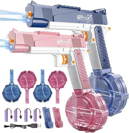 2Pcs Automatic Water Gun, Rechargeable Automatic Water Gun for Adults and Children, 32 Feet Long Range Water Gun, Beach Pool Outdoor Toy Gift, 3 Super Capacity Water Gun Magazines, Blue
