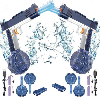 2Pcs Automatic Water Gun, Rechargeable Automatic Water Gun for Adults and Children, 32 Feet Long Range Water Gun, Beach Pool Outdoor Toy Gift, 3 Super Capacity Water Gun Magazines, Blue